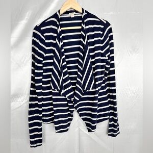 J.Crew Always Cardigan‎ Navy White Stripe Open Front Cotton Jacket Size M
